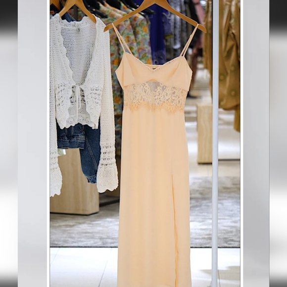 Open Edit Lace Cutout Midriff Midi Dress in Beige | Size L (NWT) - Picture 3 of 9
